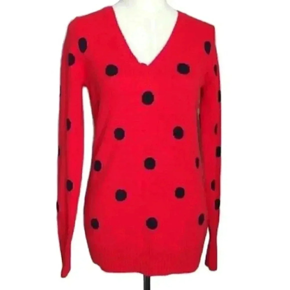 Gap Wool Blend Red Sweater with Blue Polkadots - Picture 1 of 5